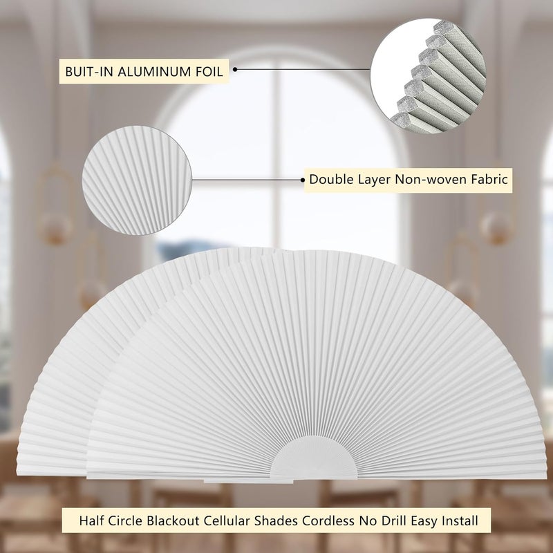 ChYoung Arch Window Shade Blackout, Stick on Cellular Shades Cordless No Drill Honeycomb Blinds, Thermal Insulated UV Protection Fabric Half Circle Window Coverings Room Darkening Shades (White, 36"W x 18"H) - Image 4